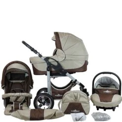 10tlg. Set: Kombi Kinderwagen "Capri" In Beige/Braun