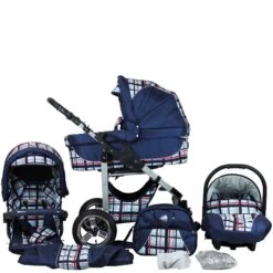 10tlg. Set: Kombi Kinderwagen "Capri" In Blau/Gestreift