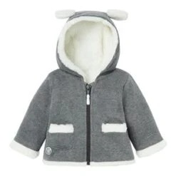 BOBOLI Strickjacke Kapuze Mit Ohren Und Plüschfutter In Grau