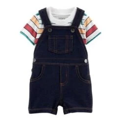 Carter's™ 2-tlg. Set T-Shirt Und Jeans-Latzhose Kurz Streifen In Mehrfarbig