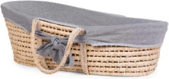 Childhome Moseskorb SOFT CORNHUSK , Natural, Inkl. Matratze Und Jersey Bezug, Grau