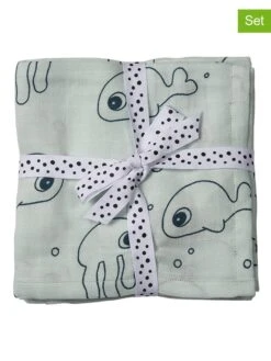 Done By Deer 2er-Set: Mulltücher "Sea Friends" In Hellblau - (L)70 X (B)70 Cm