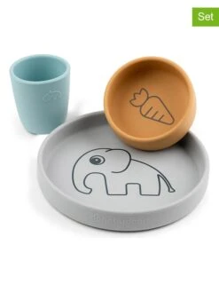 Done By Deer 3tlg. Essgeschirr "Elphee" In Hellblau/ Grau/ Senf