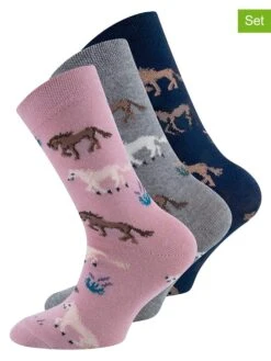 Ewers 3er-Set: Socken In Dunkelblau/ Grau/ Rosa