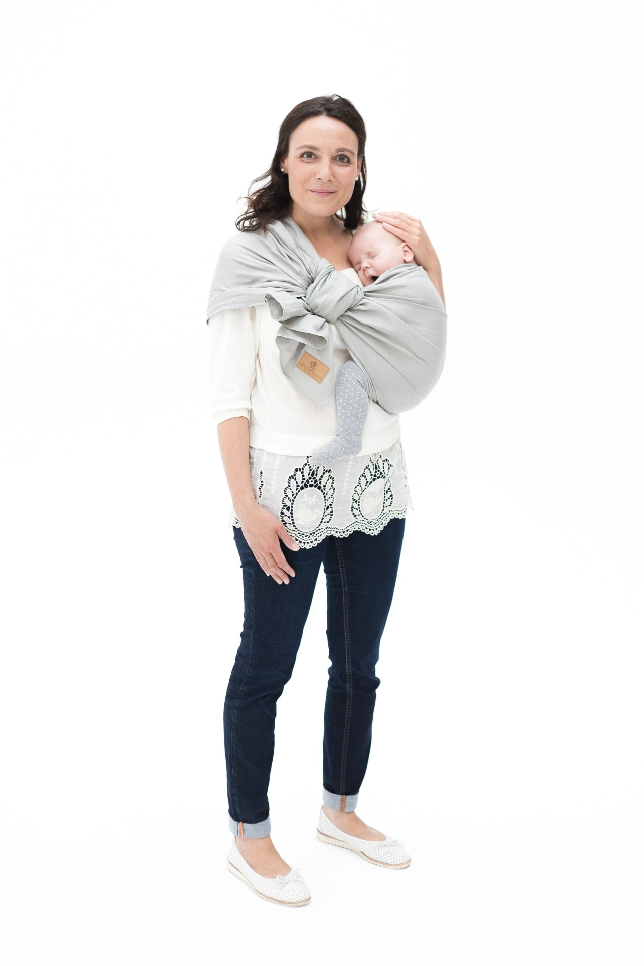 Ring Sling Tragetuch "ASH" In Hellgrau Mit Schwarzen Ringen 4 Ring Sling Tragetuch "ASH" In Hellgrau Mit Schwarzen Ringen – Bild 2