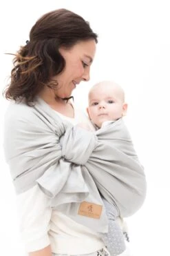 Ring Sling Tragetuch "ASH" In Hellgrau Mit Schwarzen Ringen