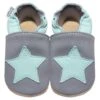 Leder-Krabbelschuhe "Stern" In Grau/ Hellblau