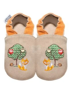 Leder-Krabbelschuhe "Waldtiere" In Beige