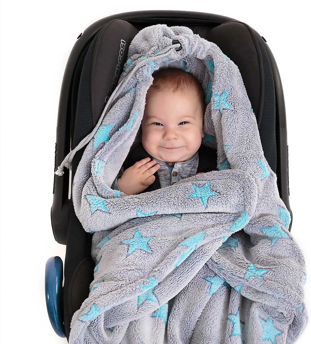 Einschlagdecke, Fleece, Sterne, Grau/türkis, 80 X 80 Cm 4 Einschlagdecke, Fleece, Sterne, Grau/türkis, 80 X 80 Cm – Bild 2