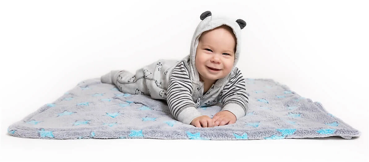 Einschlagdecke, Fleece, Sterne, Grau/türkis, 80 X 80 Cm 6 Einschlagdecke, Fleece, Sterne, Grau/türkis, 80 X 80 Cm – Bild 4