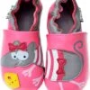 Leder-Krabbelschuhe "Maus" In Pink/ Grau