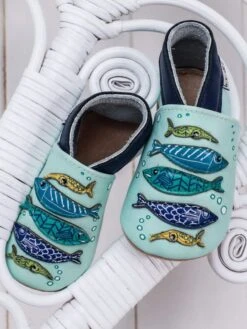 Leder-Krabbelschuhe "Sardinen" In Hellblau