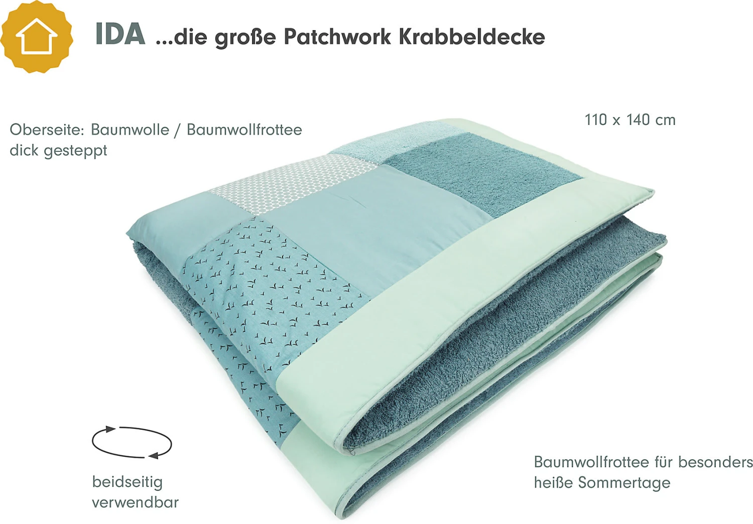 IDA Patchwork-Krabbeldecke - Prisma, Mint, 100 X 140 Cm 4 IDA Patchwork-Krabbeldecke - Prisma, Mint, 100 X 140 Cm – Bild 2