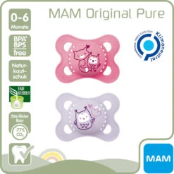 MAM Original Pure 0-6 Latex Schnuller - 2er Set, Fuchs/Eule -Babyprodukte mam original pure 0 6 latex schnuller 2er set fuchs eule 3