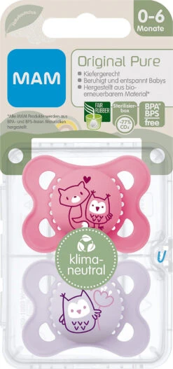 MAM Original Pure 0-6 Latex Schnuller - 2er Set, Fuchs/Eule -Babyprodukte mam original pure 0 6 latex schnuller 2er set fuchs eule 4