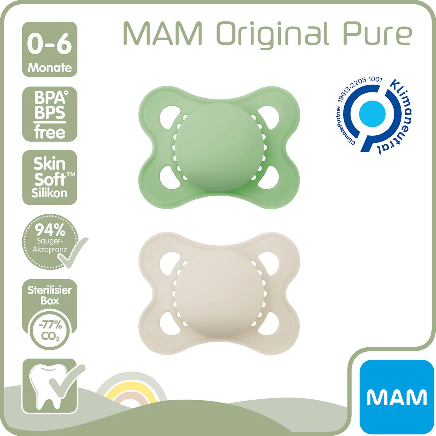 MAM Original Pure Silikon, 0-6 Monate, 2er Set , Grün/beige 6 MAM Original Pure Silikon, 0-6 Monate, 2er Set , Grün/beige – Bild 4