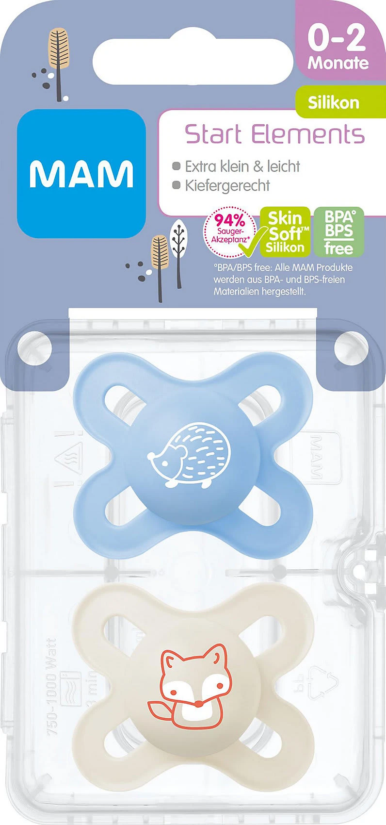 MAM Schnuller Start Elements Silikon, Gr. 0, 2 Stk, Igel/Fuchs 5 MAM Schnuller Start Elements Silikon, Gr. 0, 2 Stk, Igel/Fuchs – Bild 3