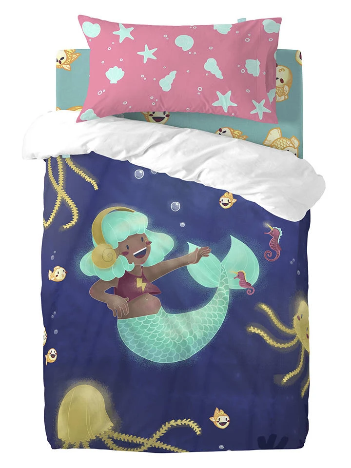 Bettwäsche-Set "Happy Mermaid" In Dunkelblau/ Pink 3 Bettwäsche-Set "Happy Mermaid" In Dunkelblau/ Pink