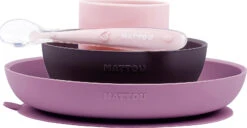 NATTOU SILICON Esslern Set 4 Teilig Rosa/aubergine