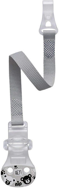 Schnullerband Mit Haken, Für Schnuller Mit Ring, Grau