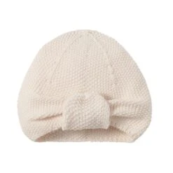 Baby Turban Mütze Strick Natur - 0-3 Monate