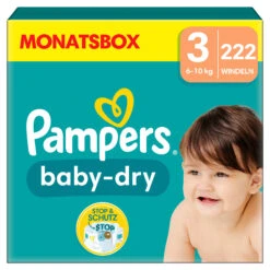 Pampers® Monatsbox Klettwindeln, "Baby-Dry", Größe 3, 222 Stück, 6kg-10kg