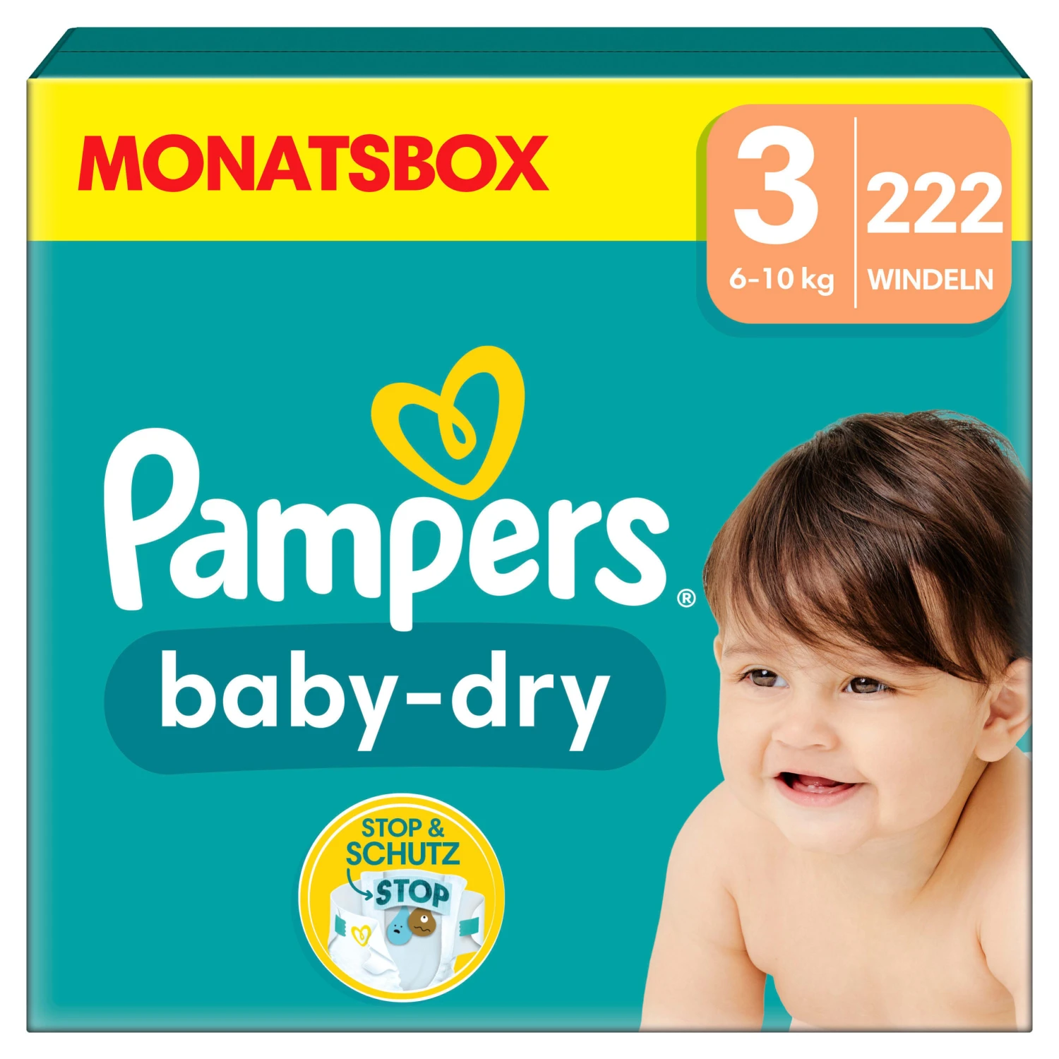 Pampers® Monatsbox Klettwindeln, "Baby-Dry", Größe 3, 222 Stück, 6kg-10kg 3 Pampers® Monatsbox Klettwindeln, "Baby-Dry", Größe 3, 222 Stück, 6kg-10kg