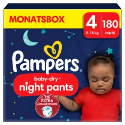 Pampers® Monatsbox Night Pants, "Baby-Dry", Pants Größe 4, 180 Stück, 9kg - 15kg