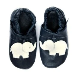 Krabbelschuhe / Lederpuschen Mit Elefant In Blau / Weiß -Babyprodukte pantau its a small world krabbelschuhe lederpuschen mit elefant in blau weiss 1