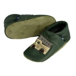 Krabbelschuhe / Lederpuschen Mit Feuerwehr In Grün / Gold -Babyprodukte pantau its a small world krabbelschuhe lederpuschen mit feuerwehr in grun gold 2
