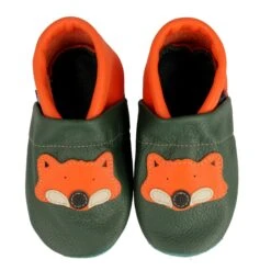 Krabbelschuhe / Lederpuschen Mit Fuchs In Grün / Orange -Babyprodukte pantau its a small world krabbelschuhe lederpuschen mit fuchs in grun orange 1