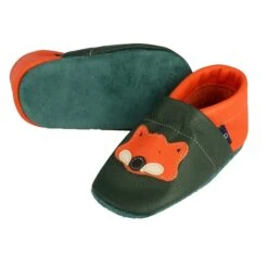 Krabbelschuhe / Lederpuschen Mit Fuchs In Grün / Orange -Babyprodukte pantau its a small world krabbelschuhe lederpuschen mit fuchs in grun orange 2