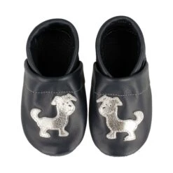 Krabbelschuhe / Lederpuschen Mit Hund In Blau / Silber -Babyprodukte pantau its a small world krabbelschuhe lederpuschen mit hund in blau silber 1