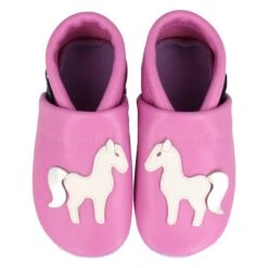 Krabbelschuhe / Lederpuschen Mit Pferd In Lila / Weiß -Babyprodukte pantau its a small world krabbelschuhe lederpuschen mit pferd in lila weiss 2