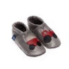 Krabbelschuhe / Lederpuschen Mit Traktor In Grau / Rot