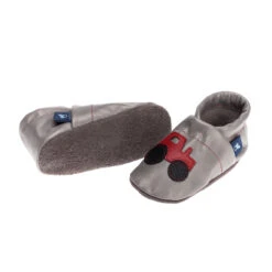 Krabbelschuhe / Lederpuschen Mit Traktor In Grau / Rot -Babyprodukte pantau its a small world krabbelschuhe lederpuschen mit traktor in grau rot 2