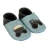 Krabbelschuhe / Lederpuschen Mit Traktor In Hellblau / Grau
