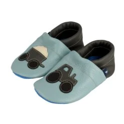 Krabbelschuhe / Lederpuschen Mit Traktor In Hellblau / Grau -Babyprodukte pantau its a small world krabbelschuhe lederpuschen mit traktor in hellblau grau 3