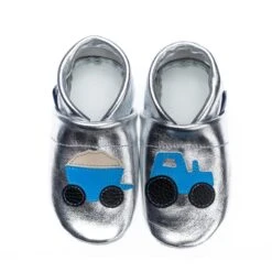 Krabbelschuhe / Lederpuschen Mit Traktor In Silber / Hellblau 7 Krabbelschuhe / Lederpuschen Mit Traktor In Silber / Hellblau -Babyprodukte pantau its a small world krabbelschuhe lederpuschen mit traktor in silber hellblau 1