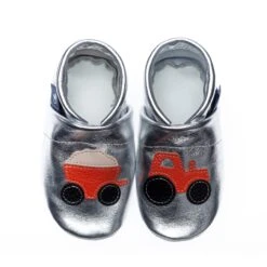 Krabbelschuhe / Lederpuschen Mit Traktor In Silber / Orange 7 Krabbelschuhe / Lederpuschen Mit Traktor In Silber / Orange -Babyprodukte pantau its a small world krabbelschuhe lederpuschen mit traktor in silber orange 1
