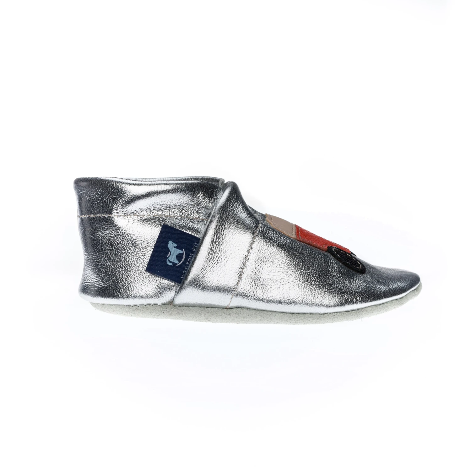 Krabbelschuhe / Lederpuschen Mit Traktor In Silber / Orange 6 Krabbelschuhe / Lederpuschen Mit Traktor In Silber / Orange – Bild 4