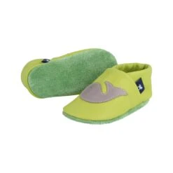 Krabbelschuhe / Lederpuschen Mit Wal In Apfelgrün / Grau -Babyprodukte pantau its a small world krabbelschuhe lederpuschen mit wal in apfelgrun grau 2