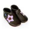 Lauflernschuhe / Lederpuschen Mit Blume In Dunkelbraun / Lila