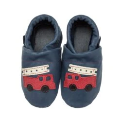 Lauflernschuhe / Lederpuschen Mit Feuerwehr In Blau / Rot -Babyprodukte pantau its a small world lauflernschuhe lederpuschen mit feuerwehr in blau rot 1