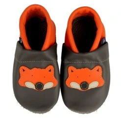Lauflernschuhe / Lederpuschen Mit Fuchs In Grau / Orange -Babyprodukte pantau its a small world lauflernschuhe lederpuschen mit fuchs in grau orange 1