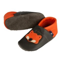 Lauflernschuhe / Lederpuschen Mit Fuchs In Grau / Orange -Babyprodukte pantau its a small world lauflernschuhe lederpuschen mit fuchs in grau orange 2