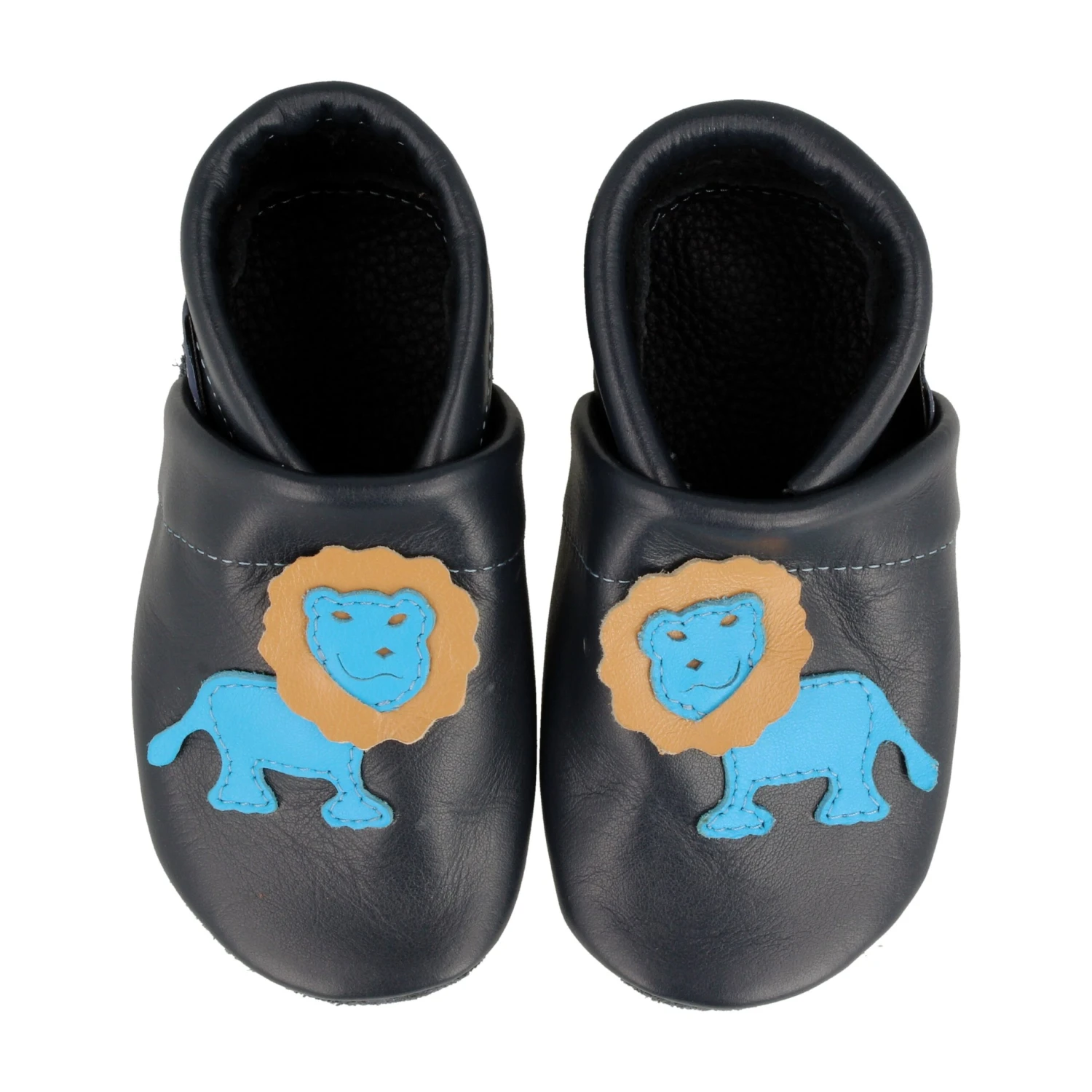 Lauflernschuhe / Lederpuschen Mit Löwe In Blau / Hellblau 4 Lauflernschuhe / Lederpuschen Mit Löwe In Blau / Hellblau – Bild 2
