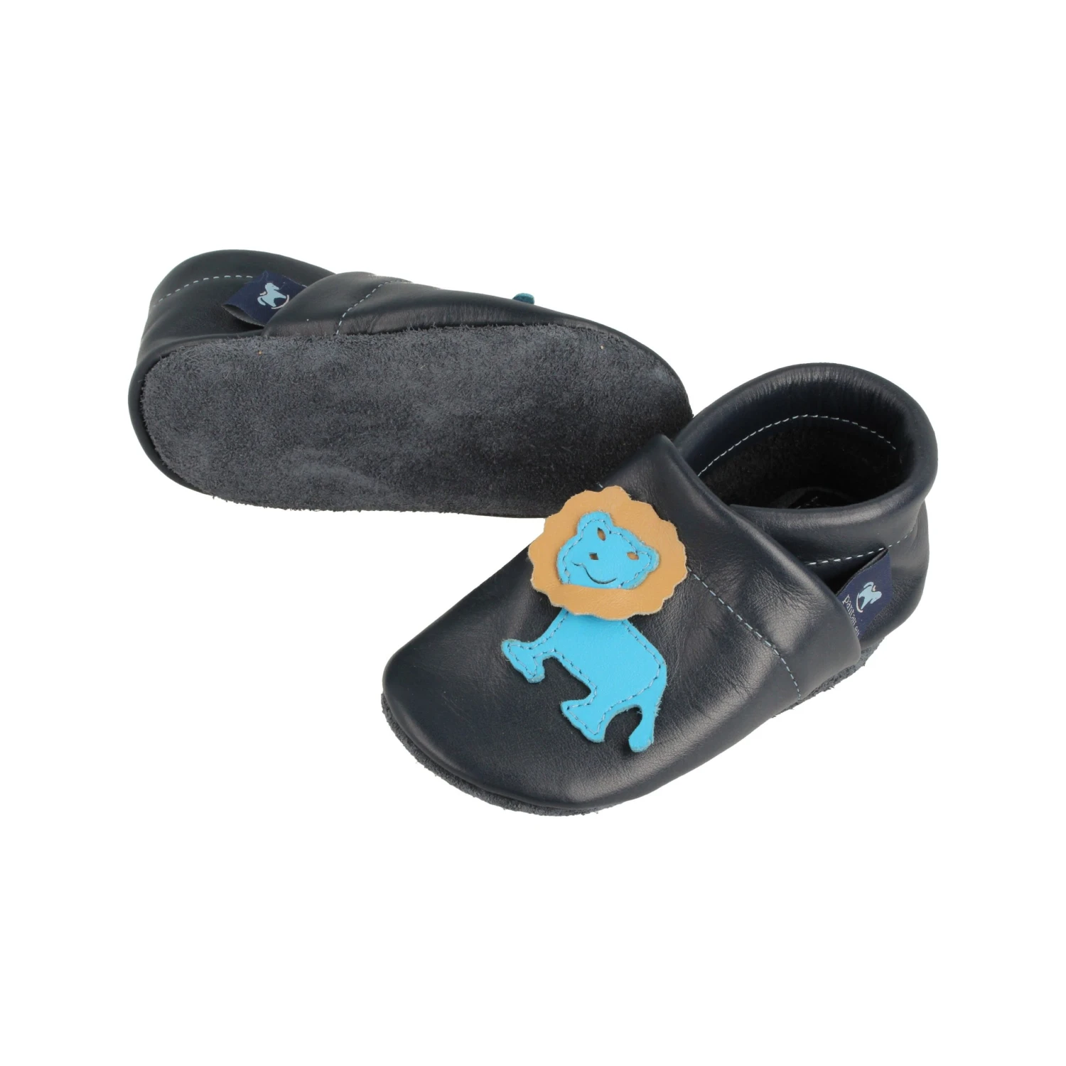 Lauflernschuhe / Lederpuschen Mit Löwe In Blau / Hellblau 5 Lauflernschuhe / Lederpuschen Mit Löwe In Blau / Hellblau – Bild 3