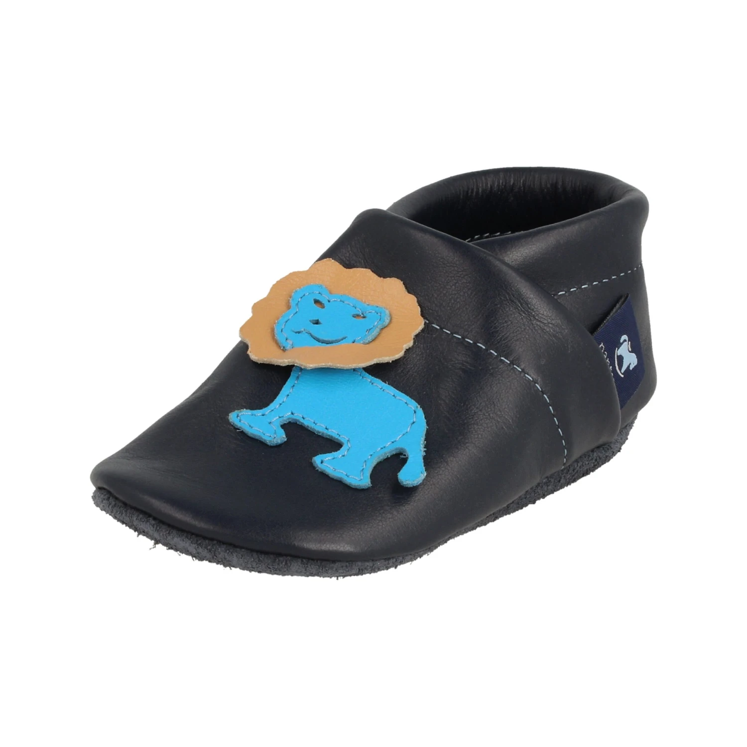 Lauflernschuhe / Lederpuschen Mit Löwe In Blau / Hellblau 6 Lauflernschuhe / Lederpuschen Mit Löwe In Blau / Hellblau – Bild 4