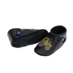 Lauflernschuhe / Lederpuschen Mit Traktor In Schwarz / Apfelgrün -Babyprodukte pantau its a small world lauflernschuhe lederpuschen mit traktor in schwarz apfelgrun 2